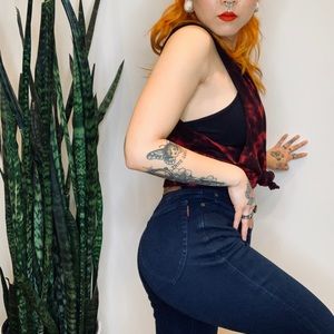 High rise blue jeans